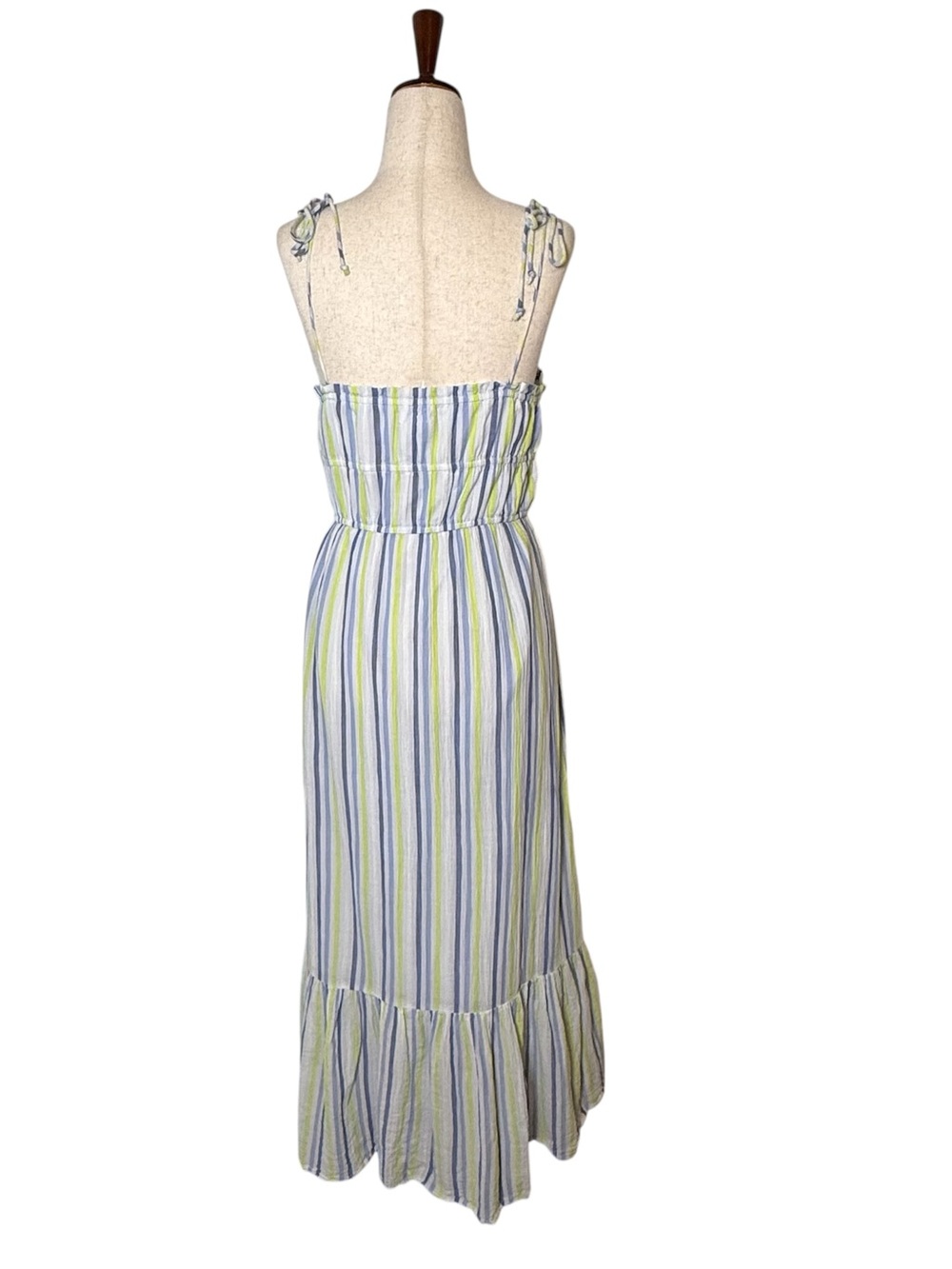 Aerie Button Front Maxi Dress Striped Cotton Blue Green Medium - Picture 5 of 14